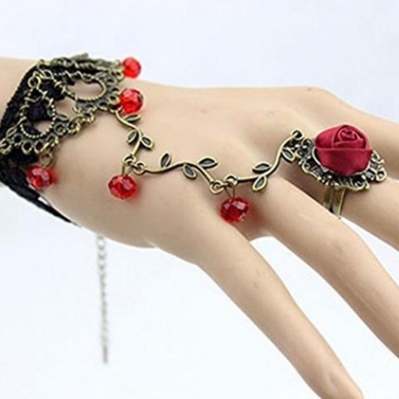 Red Rose Gothic Black Crochet Ring  Bracelet Combo - Picture 4 of 7